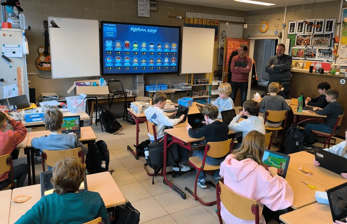 Image of children in a classroom playing a Playroom Battle
